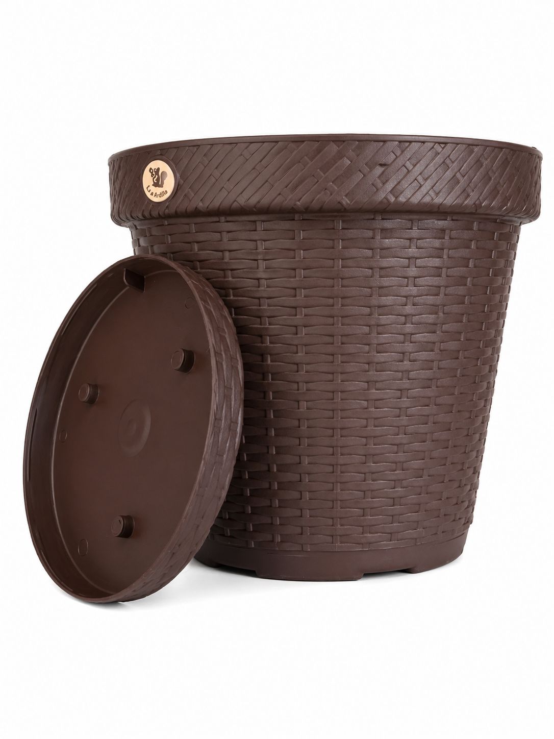 MACETA RATTAN REDONDA D30.5 CHOCOLATE INCLUYE PLATO BASE MRRD3006