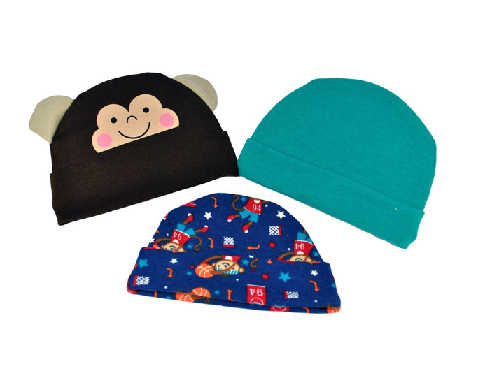 JUEGO C/3 GORROS INTER LISO Y ESTAMP AZUL E-40081