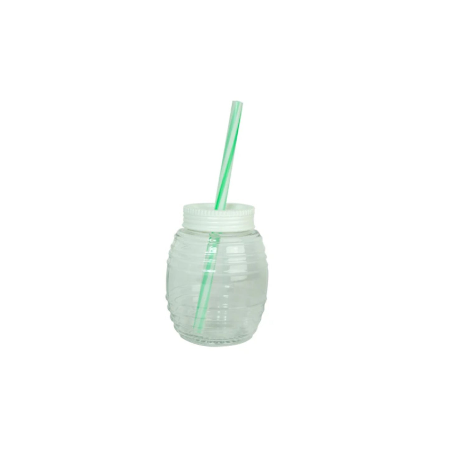 TARRO BARRILITO TRANSPARENTE CON TAPA PLANA C/POPOTE COLORES 600 ML.