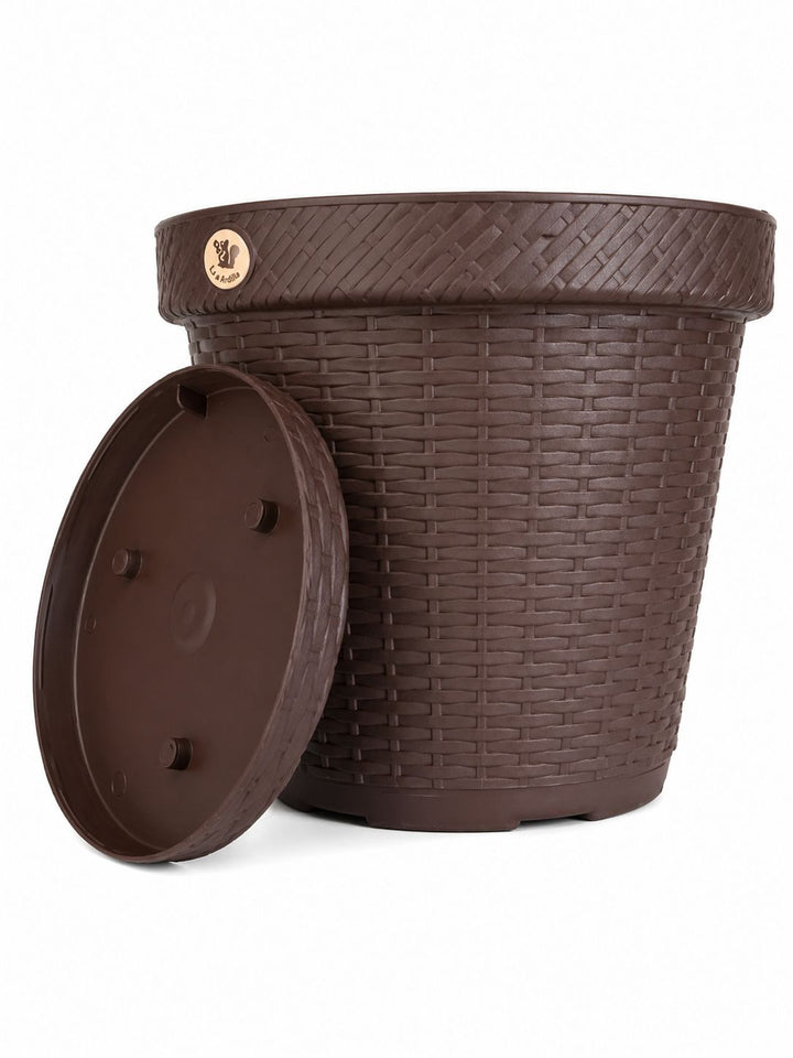 MACETA RATTAN REDONDA D30.5 CHOCOLATE INCLUYE PLATO BASE MRRD3006