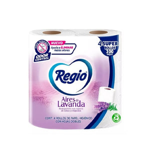 Papel Higienico Regio Aires Lavanda con 4 Rollos de 300 Hojas Dobles C/u