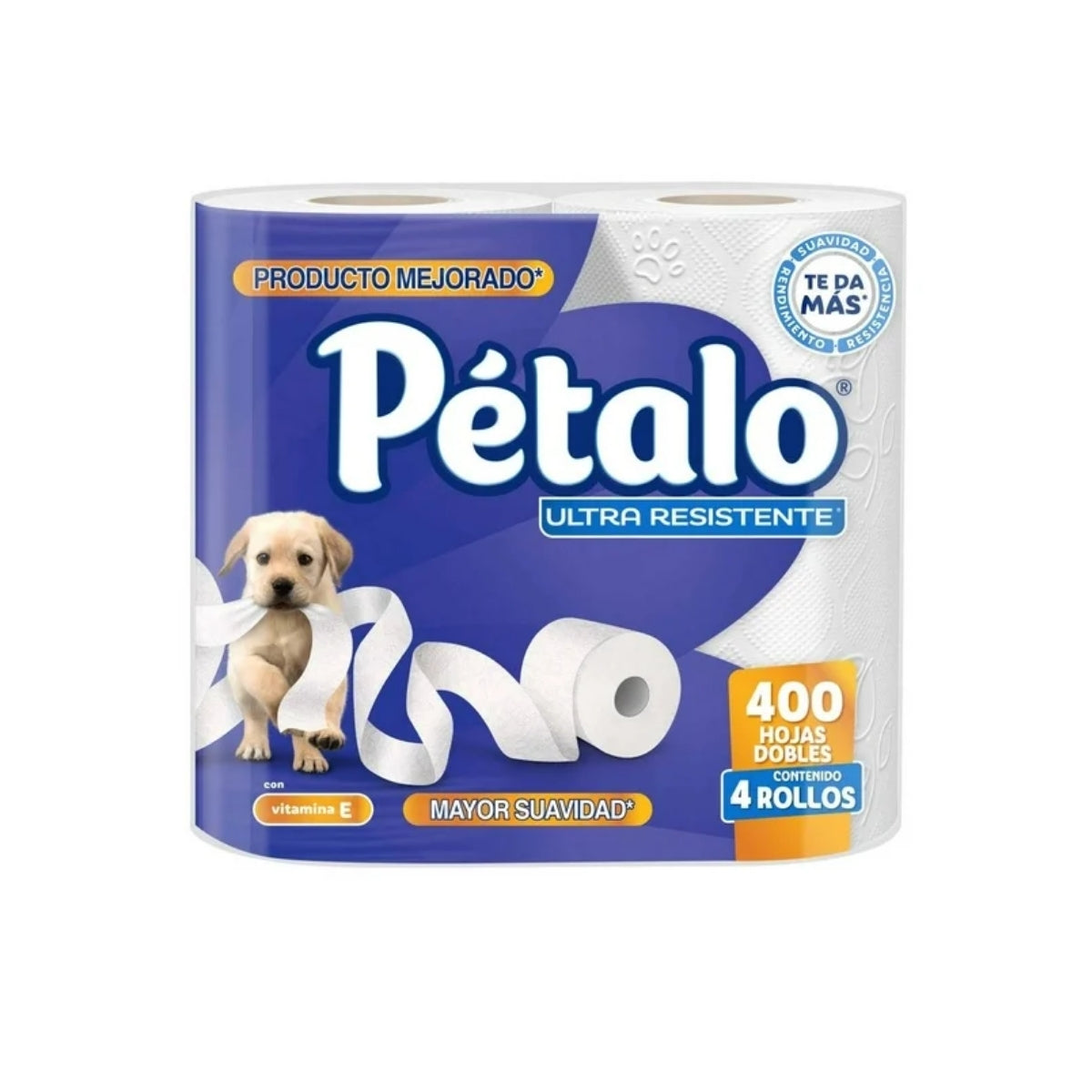 PAPEL HIGIENICO PETALO ULTRA RESISTENTE CON 4 ROLLOS DE 400 HOJAS DOBLES