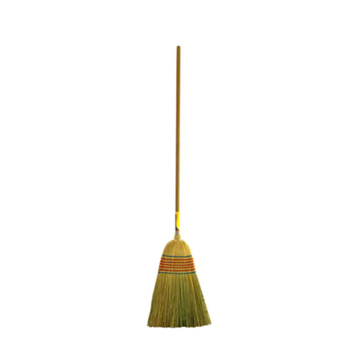 ESCOBA CON BASTON DE MADERA Y 100% ESPIGA, CON 3 HILOS DE ALAMBRE Y DE 1 PLASTICO